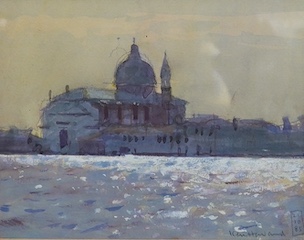 Ken Howard (1932-2022), watercolour, Santa Maria della Salute, Venice, signed and dated 21.10.85., 12 x 15cm. Condition - good